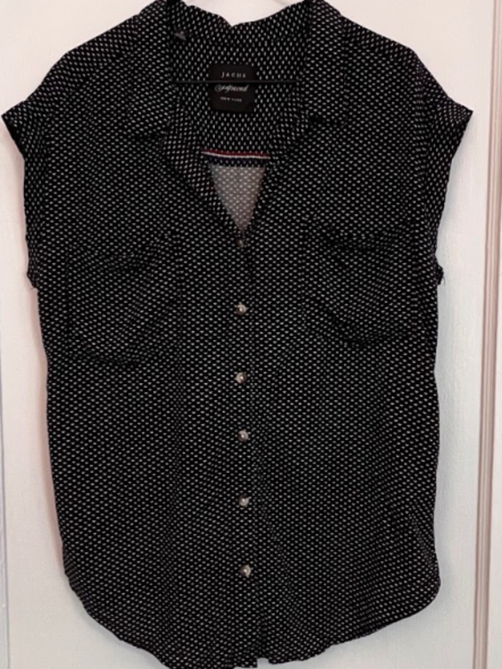 JACHS Girlfriend New York Heart Print Button-up Short Sleeve Top Sz Small